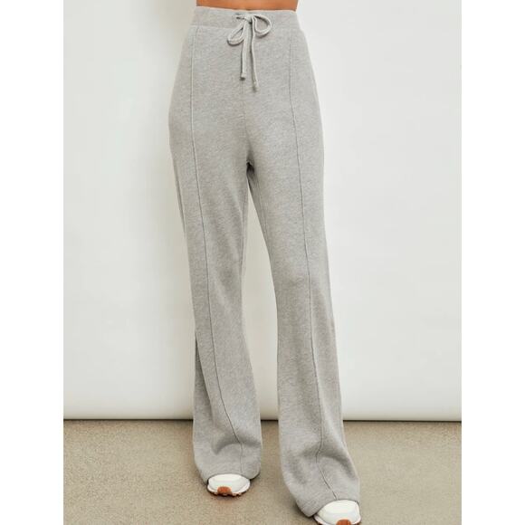 (L) NWT $168 Carbon38 Wide Leg Pintuck Sweatpant in French Terry Heather Grey - Picture 3 of 8